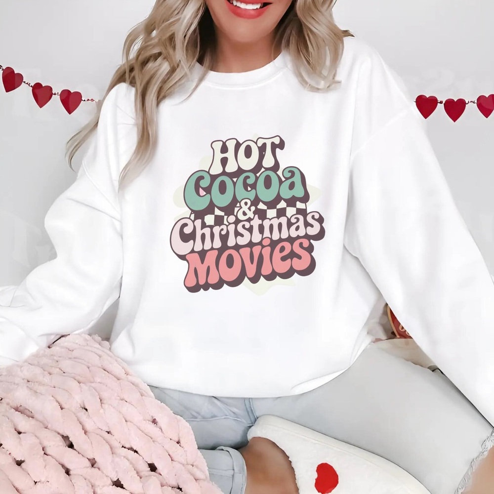Hot Cocoa & Christmas Movies Sweatshirt, Winter Sweatshirt, Womens Winter Gift